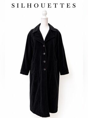 Silhouettes Black Cotton Velour Look Long Duster Coat Plus Size 20 ⭐